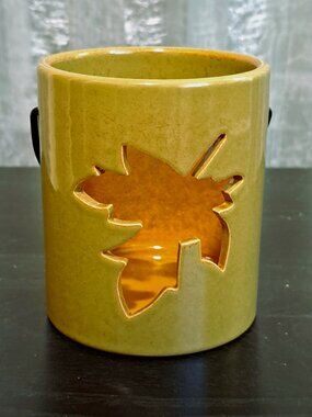 Forest Green Ceramic Leaf Cutout Candle Lantern NWT